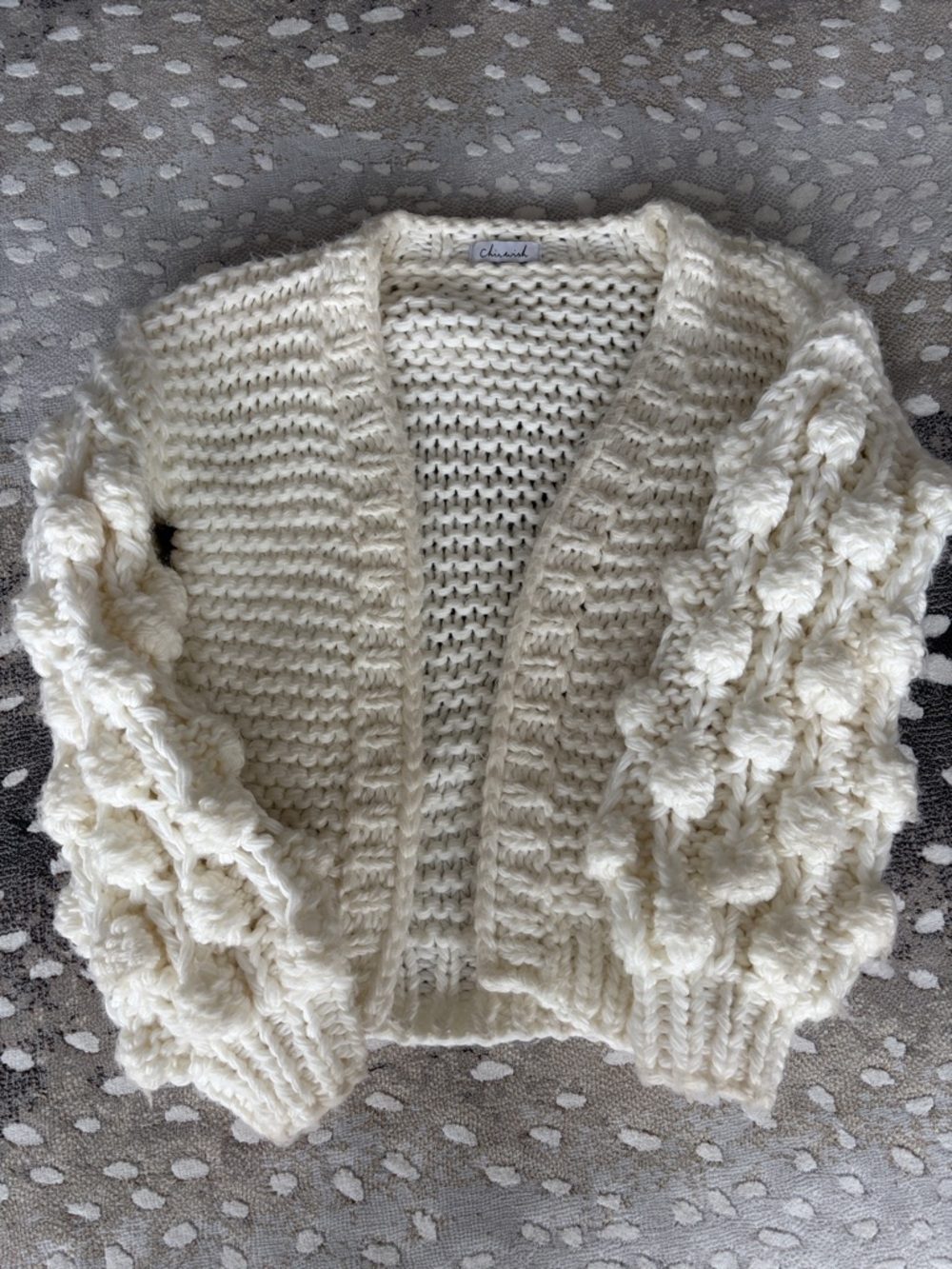 Chicwish: Chunky Knit Cream Cardigan Sweater Pom Pom